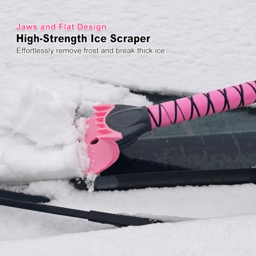 57 Inch Snow Brush & Broom with Ice Scraper for Car Truck Windshield, Pink - view 6