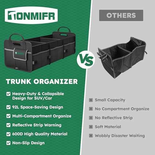 Heavy-Duty Trunk Organizer & Multi-Compartment Storage Box for SUV/Sedan/Minivan,600D Waterproof Oxford,2 Securing Hooks & Reflective Strips-Large Capacity Organiser(92L) - view 4