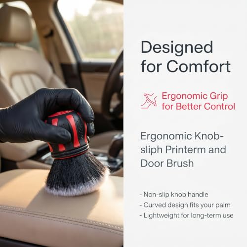 Car Detailing Brush, 5.12" x 2.76" Spherical Soft Bristles Interior Detail Brush with Storage Rack, Waterproof Portable Cleaning Tool for Dashboard Air Vents, Universal for Most Cars (Red) - view 6