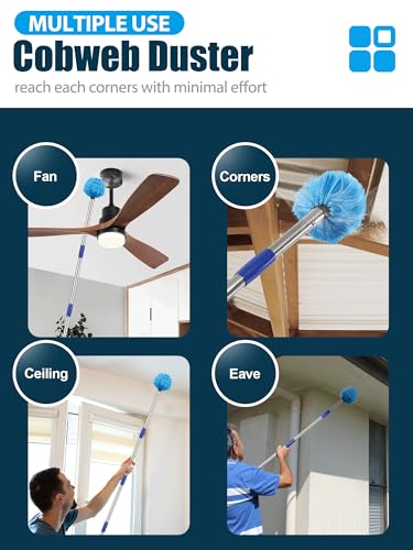 Cobweb Duster with Extension Pole, Outdoor Spider Web Brush with 6 ft Long Handle, Metal Cob Web Remover for High Ceilings Fans Indoor Cleaning, Medium-Stiff Bristles Dust Brush, Lightweight Cleaner - view 6