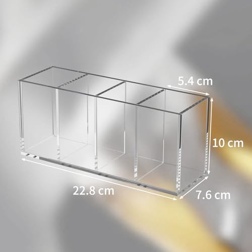 Acrylic Pen Holder 4 Compartments, Clear Desk Pencil Organizer Cup - view 2