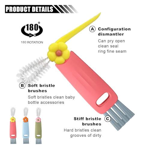 3 in 1 Cup Lid Cleaning Brush Set, Multifunctional Bottle Gap Crevice Cleaner Brush, Portable Cup Mouth Scrubber Tools for Bottle Tight Spaces (6PCS) - view 4
