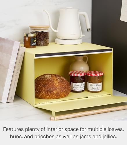Home Modern Bread Box – Steel + Wood Countertop Bread Storage Container, Large Yellow Bread Box for Kitchen Countertop, Space-Saving Bread Keeper, Easy Access Lid - view 5