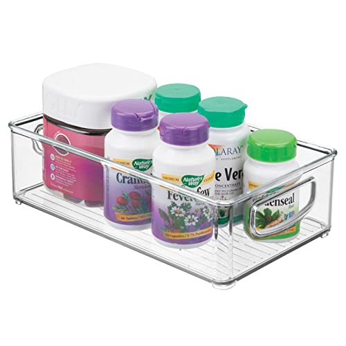 Plastic Bathroom Storage Container Bins w/ Handles - Closet, Cabinet, Vanity, Cupboard Shelf Organization, Hair Tools Accessory Organizer - Ligne Collection; Clear, 10x6x3 (Pack of 1)