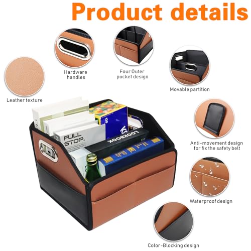 Leather Car Storage Organizer for back front Passenger Seat Brown - view 2