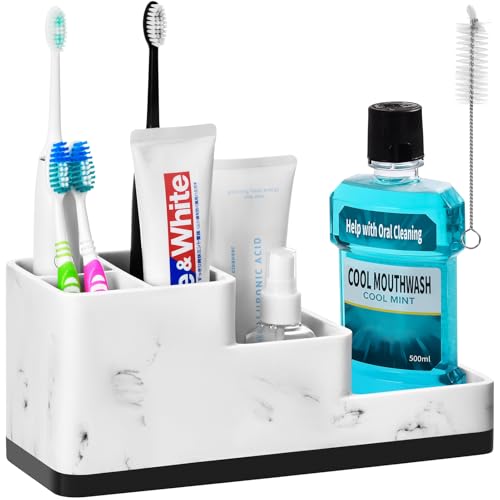 Bathroom Organizer Countertop Sink, Toothbrush Holder Counter, White Resin