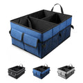 Auto Collapsible Trunk Organizer, 3 Large Compartments and 6 Pockets Durable for Cargo Storage, Easy to Storage Tools With Adjustable Securing Straps and Non-Slip Bottom for Car (Dark Blue)
