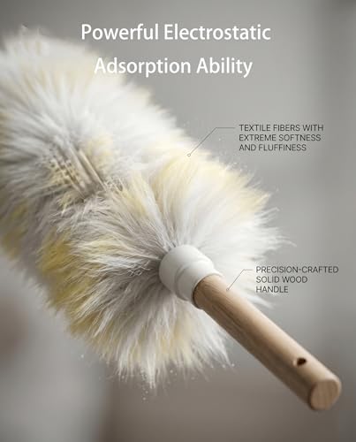 2Ft Pure Lambswool Duster with Solid Wood Handle, Non-Scratch Dusting Wand with Natural Lanolin for Cleaning Ceiling Fans, Window Blinds, Keyboards and Dashboards (Gradient Yellow, 2Ft) - view 6