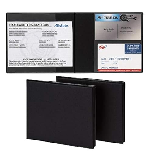 2 Pack Car Registration and Insurance Holder, 5.25" x 4.75" Black Glove Box Organizer, Perfect for Multiple Vehicles