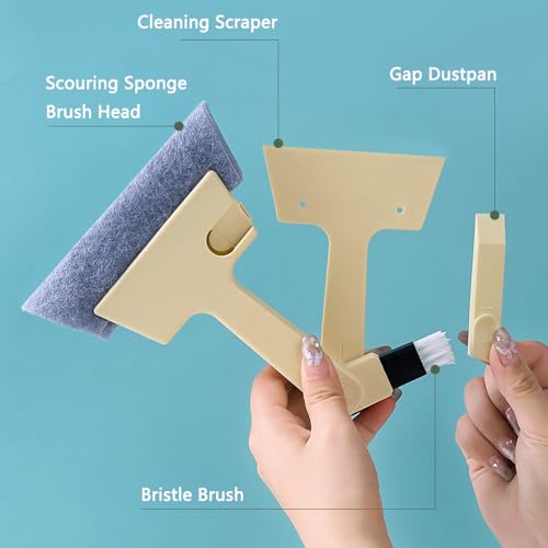 Window Track Cleaner Tool, 3Pcs 4-in-1 Groove Cleaning Brush (with Bristle Brush, Gap Dustpan, Scraper) + 4pcs Replacement Cloth, Washable Cleaning Gadgets for Sliding Door, Sill, Car Vents - view 3