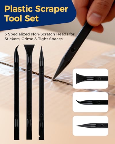 12Pcs Plastic Scraper Tool, Crevice Cleaning Tool, Non-Scratch Car Detailing Supplies for Cleaning, Versatile Label/Sticker Remover & Peeler Tool for Tight Spaces (Black-12Pcs) - view 6