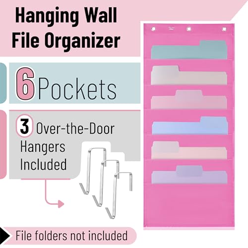 Hanging Wall File Organizer, 6 Pocket, Pink - view 2