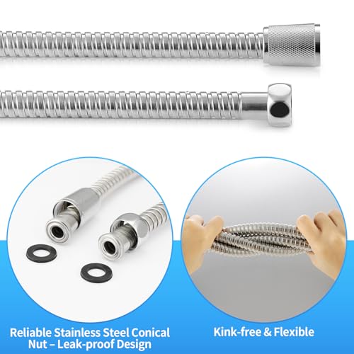 59" Metal Shower Hose Replacement Handheld Kink Free Stainless Steel Shower Head Wand Hose Extension Extra Long with Brass Insert and Nut, Durable & Flexible for Pet Bathing Cleaning - view 2