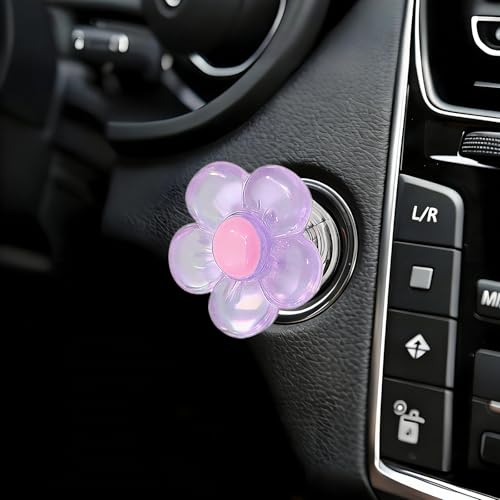 Bling Start Button Cover, Universal Car Accessories for Engine Start/Stop Resin Flower Starter Cover, Cute car Accessories for Women, Girls (Transparent Purple)