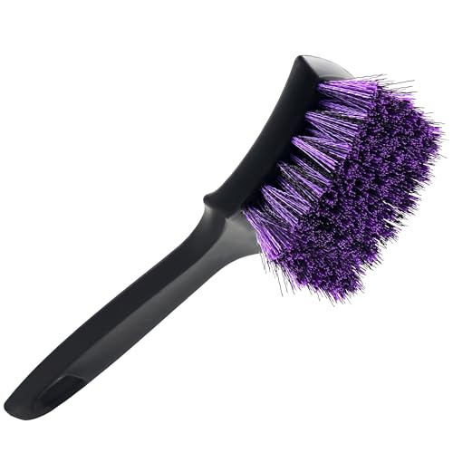 Pro Tire Cleaning Brush, Gentle Stiff Mixed Bristles,Short Handle