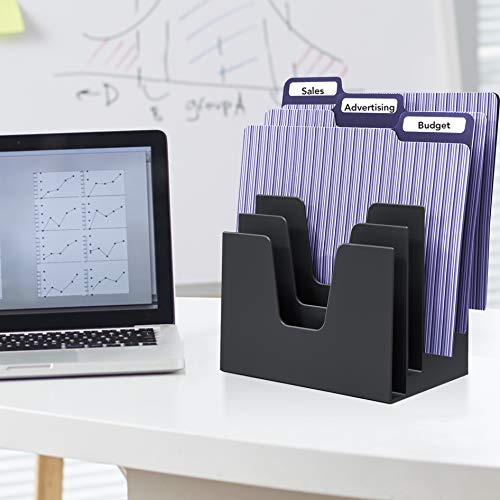 5 Section Incline File Sorter Organizer, Desktop Mail Holder, Black - view 2
