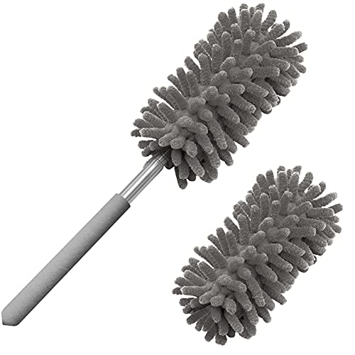 Duster for Cleaning, 10-29" Extension Pole, 2 Washable Heads, Grey