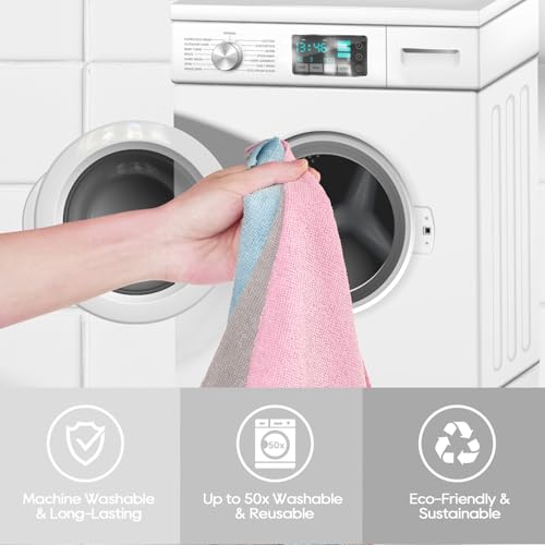 Microfiber Cleaning Cloth Roll 45 Pack, 12"×12", Reusable, Tear Away, Pink - view 6