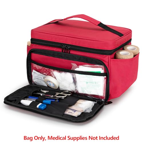 Small Medicine Storage Bag, Empty Family First Aid Kits Case, Red - view 3