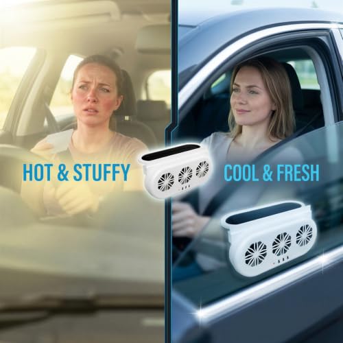 Car Window Exhaust Fan, 3-Head Solar Powered Auto Air Vent, USB and Solar Dual Power Ventilation System, Triple Outlet Cooling Fan for Vehicle Interior Air Circulation and Odor Removal - view 3