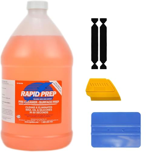 Rapid Prep Pre-Cleaner 128oz for Wax, Grease, and Oil Removal, Non-Hazardous and Non-Flammable Formula for Safe Pre-Cleaning of Automobile Paint, Metals, Signs, and Glass Surfaces + Toolkit.