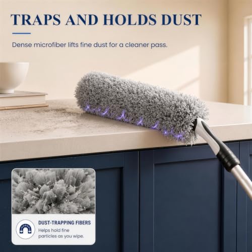 Cobweb Duster Kit with Extension Pole, 110-Inch Reach High Ceiling Fan Duster, Spider Web Brush with Telescoping Pole, Bendable Microfiber Duster for Wall Edges, Corners & Hard-to-Reach Areas - view 5