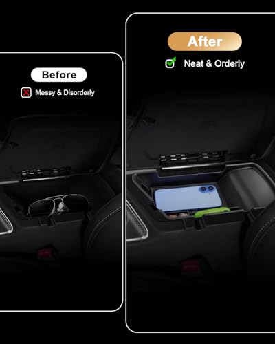 Center Console Organizer For 2015-2023 Dodge Challenger - Armrest Box Storage Tray Compatible with 2015-2023 Challenger Accessories - Center Console Armrest Organizer Solid ABS with Anti-Slip Mat - view 3