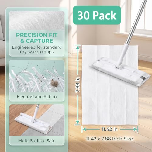 30 Pcs Flat Woven Disposable Dry Mop Pads for Sweeping, Anti-Static Dry Cleaning Cloths, Effective for Picking Up Hair and Pet Fur Tile Household Dust Hair Capture - view 2