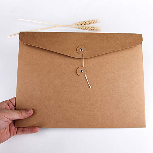 Kraft String Envelope File Folder Project Pockets File Jacket Document Organizer Flat-No Expansion A4 Letter Size (Kraft Brown, Pack of 5) - view 7