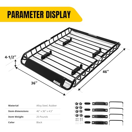 Steel Roof Rack Cargo Basket, 46" x 36" x 4.5" Roof Top Carrier, Universal Fit for Cars, SUVs, Vans, and RVs, 150 lb Capacity, Weather-Resistant Easy-Install Cargo Storage (70115) - view 2