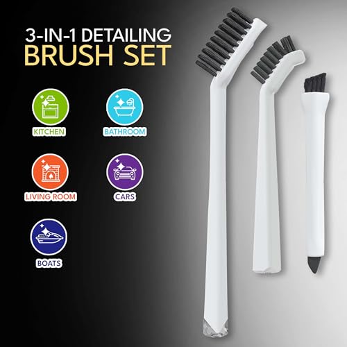 Grout Cleaning Brushes Set (3 Pcs) Deep Cleaner Multi-Purpose Stiff Bristle Brush, Cleaning Toothbrush for Cleaning Corners, Spaces, Tile, Shower, Window & Door Track, Floor, Juicers and Tight Spaces - view 2