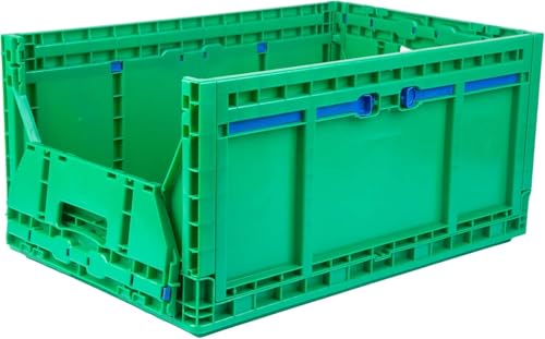 Hudson Exchange 23.62 x 15.75 x 11.81" (15.2 Gallon) Collapsible Straight Wall Handled Storage Container Tote, Green - view 2