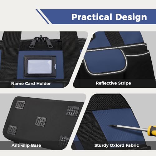 16-Inch Heavy Duty Tool Bag, 22 Pockets Empty Tool Box Organizer Storage, Soft Large Tote Toolbox Organization Portable Handle Carry Drill Toolbag for Handyman Home DIYer, Dad Men Gifts, Blue - view 5