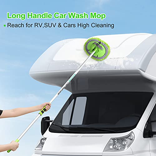 62'' Car Wash Brush with Long Handle Chenille Microfiber Car Wash Mop Mitt Kit Car Detailing Brush Cleaning Kit Window Squeegee Car Duster Drying Towels Tire Brush for Cars RV Truck Boat - view 2