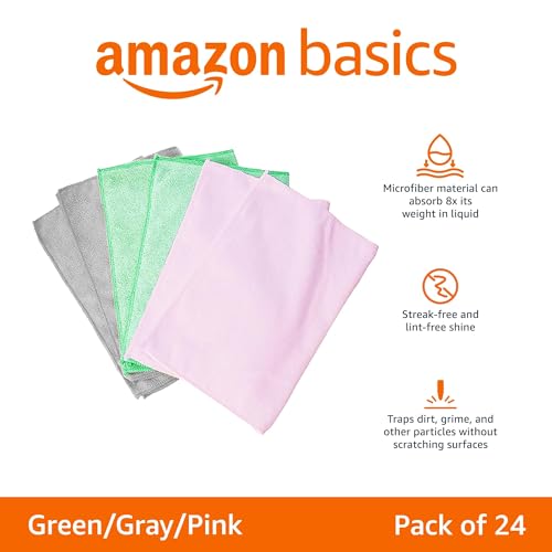 Microfiber Cleaning Cloths, Ultra-Soft and Highly Absorbent, Streak-Free, Lint-Free, Scratch-Free, Washable, for Car Detailing and Glass Cleaning, 16" x 12", Green/Gray/Pink, 24-Pack - view 2