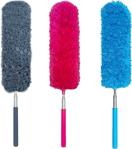 3 PCS 15.7 to 35.5 Inch Extendable Telescoping Microfiber Duster Bendable Brush Washable Dusting Brush for Home Office Car