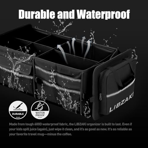LIBZAKI Oversize 4 in 1 Car Trunk Storage Organizer, Multi Compartment Collapsible Trunk Storage Box with Cooler Bag for Car Truck SUV-Black - view 2