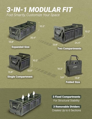 Heavy Duty Trunk Organizer with Lid for SUV & Truck (XL, Green) - view 3