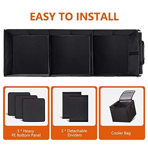 Car Trunk Organizer with Insulated Cooler Bag, Foldable & Waterproof Storage Organizer with Lid for SUV, Truck, Sedan - 4 Large Adjustable Compartments, Heavy Duty & Collapsible Design - view 3