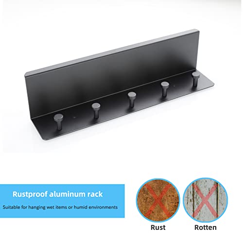 Bathroom Towel Rack Wall Mounted, Rustproof Aluminium Shelf with 5 Bath Robe Hook, Decor Display Storage, Hot Tub Accessories, Hanging Hanger for Hat, Key, Bag Holder, Bathtub - view 6
