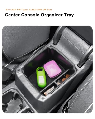 Center Console Organizer For 2018-2024 VW Tiguan/2022-2026 Taos - Armrest Box Storage Tray Compatible with 2018-2024 Tiguan/2022-2026 Volkswagen Taos Accessories Armrest Organizer ABS - view 2