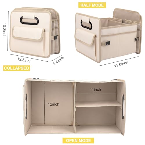 Car Trunk Organizer, Car Organizers and Storage Collapsible Multi Compartment Container Box, Adjustable Car Accessories for SUV Sedan Truck, Standard Size, Beige - view 7