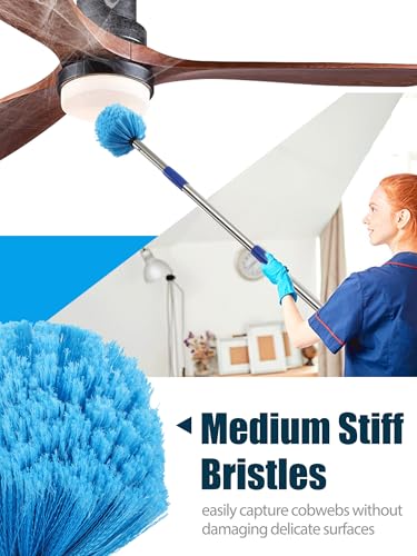 Cobweb Duster with Extension Pole, Outdoor Spider Web Brush with 6 ft Long Handle, Metal Cob Web Remover for High Ceilings Fans Indoor Cleaning, Medium-Stiff Bristles Dust Brush, Lightweight Cleaner - view 3
