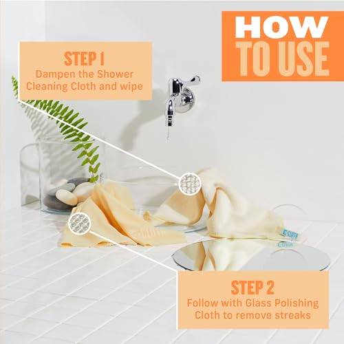 Shower Cleaning Kit, Reusable Microfiber Cleaning Cloth, Ideal Shower Cleaner for Glass, Tile, Ceramic, Bathroom and Bathtub, 100 Wash Guarantee, Ivory, 2 Cloth Set - view 2