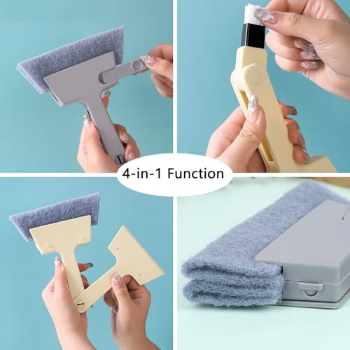 Window Track Cleaner Tool, 3Pcs 4-in-1 Groove Cleaning Brush (with Bristle Brush, Gap Dustpan, Scraper) + 4pcs Replacement Cloth, Washable Cleaning Gadgets for Sliding Door, Sill, Car Vents - view 7
