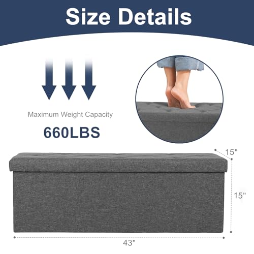 43 Inch Foldable Storage Ottoman Bench, Large Ottoman with Storage - view 3
