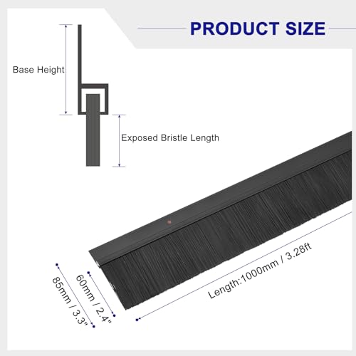 2Pcs Door Brush Bottom Sweep H-Shape Aluminum Alloy Base with 2.4-inch Nylon Brush for Home, Industrial (39-inch L x 3.3-inch W, Black) - view 2