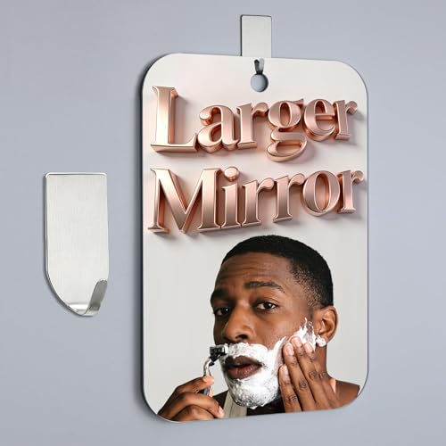 Shower Mirror Fogless for Shaving,(Small 6x4 Inch) Anti Fog Shaving Mirror Holder NO-Drilling, No Fog Free Waterproof,Small Wall Mounted Bathroom Accessories Camping Hanging with Hook