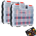 Tool Box, Double Side Tool Box Organizer with 34 Compartments, Removable Dividers, Tackle Box Small Parts Screw Hardware Organizer for Screws, Nuts, Nails and Bolts (2 Piece, Red)