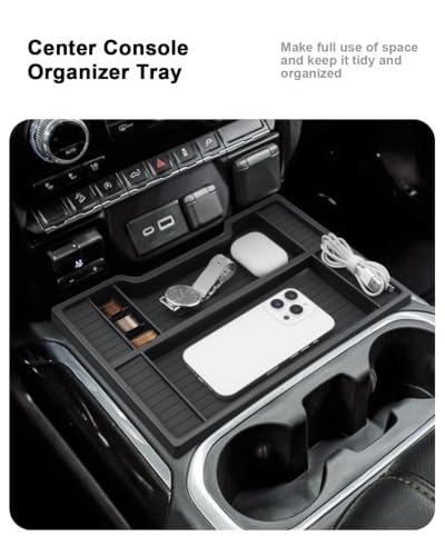 Center Console Organizer Set For 2019-2022 Chevy Silverado 1500/GMC Sierra 1500 & 2020-2023 Silverado/Sierra 2500HD/3500HD Accessories - 2 Pcs Storage Tray Only Fit Full Console w/Bucket Seats(Black) - view 5